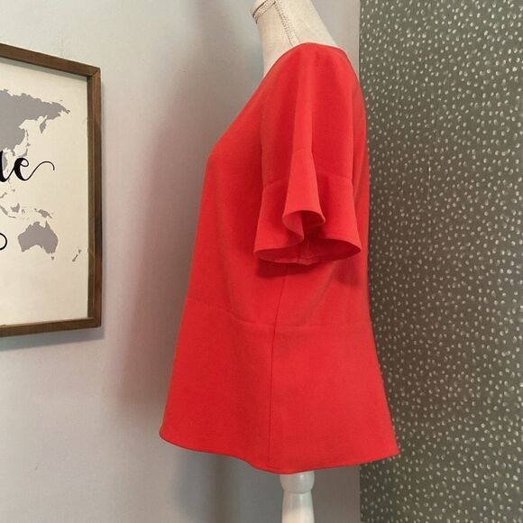 Madewell Red Orange Flutter Short Sleeve Lightweight Blouse Size Medium - Picture 4 of 8